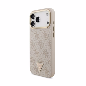 Case Guess PU Leather 4G Strass Triangle Logo Gold Frame MagSafe Apple iPhone 18 Pro pink