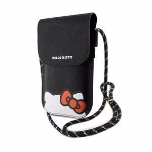 Hello Kitty Hiding Kitty Cord eko odos rankinė telefonui per petį, juoda