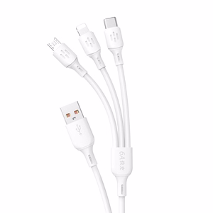USB kabelis Dudao L8A-3in1 USB-A to USB-C/MicroUSB/Lightning 6A 1.2m baltas