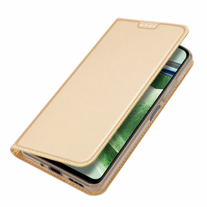 Dux Ducis Skin Pro dėklas Xiaomi Redmi Note 12 Pro / Poco X5 Pro 5G Flip kortelių piniginė stovas auksinė