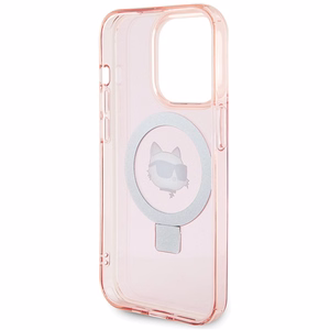 Karl Lagerfeld KLHMP15XHMRSCHP iPhone 15 Pro Max 6.7" rožinis kietas dėklas su stovu Choupette Head MagSafe