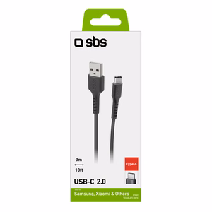 SBS TECABLETC3MTK USB-A - USB-C kabelis 3 m - juodas