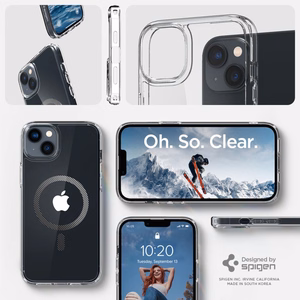 Spigen Ultra Hybrid magnetinis dėklas su MagSafe, skirtas iPhone 14 Plus – skaidriai pilkas