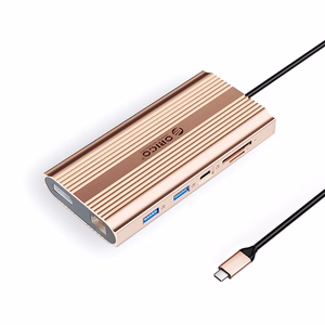 Orico XDR 12 viename USB-C prijungimo stotelė USB-A USB-C 2x HDMI 4K 60Hz DisplayPort 4K 60Hz RJ45 Gigabit PD 100W SD ir microSD kortelių skaitytuvas - rožinis auksas