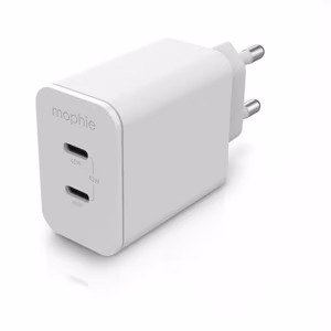 mophie Wall Adapter USB-C PD DUAL 45W GaN EU (2x USB-C), baltas
