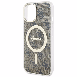 Guess IML 4G magnetinis dėklas telefonui iPhone 15 - rudas