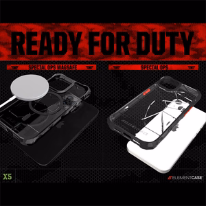 Element Special Ops X5 dėklas, skirtas iPhone 14, su Mil-Spec apsauga nuo smūgių, „Clear / Black“ spalvų derinys