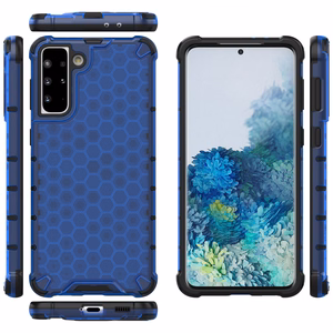 Korinio dizaino dėklas šarvuotas dangtis su geliniu rėmeliu Samsung Galaxy S22 + (S22 Plus) mėlynas