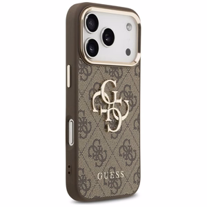 Чехол Guess PU Leather 4G Metal Logo Gold Frame для Apple iPhone 18 Pro Max, коричневый