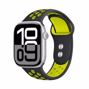 Crong Duo Sport dirželis, skirtas Apple Watch 38 / 40 / 41 / 42 mm, juodas ir žaliųjų citrinų spalvos