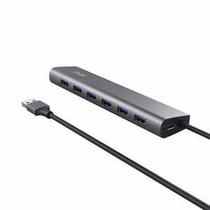 Trust Halyx - A tipo 5000 Mbit/s 7 prievadų USB 3.2 Gen1 šakotuvas (sidabrinis)