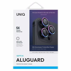 Uniq Optix Aluminum защитное стекло объектива камеры iPhone 16 Pro 6.3" / 16 Pro Max 6.9" с аппликатором, переливающееся