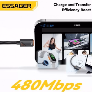 USB Кабель Essager "Chuan" чёрный 60W Type-C / Type-C 180cm