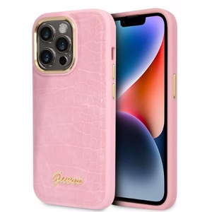 Guess Croco Collection dėklas telefonui iPhone 14 Pro - rožinė