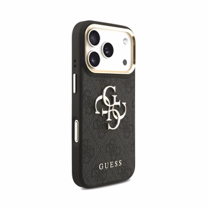 Dėklas Guess PU Leather 4G Metal Logo Gold Frame Apple iPhone 18 Pro Max juodas