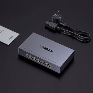 Коммутатор Ugreen на 6 портов 1Gb/s Ethernet с PoE - серый