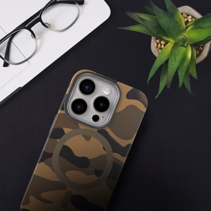 Dėklas telefonui FORCELL F-PROTECT su dviejų sluoksnių 4D technologija, militarinio kritimo testo suderinamas IPHONE 16 PRO desertinis kamufliažas