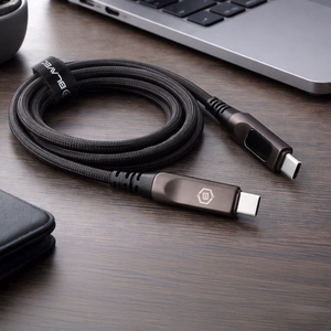 Blavec Lumix плетёный Кабель USB-C на USB-C PD 100 Вт 5A LED дисплей 1,2 м Apple CarPlay Android Auto (CLU-CC5BG12) чёрно-серый