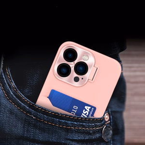 Odinis dėklas su stovu iPhone 14 Pro, kortelių piniginės tipo, rožinis
