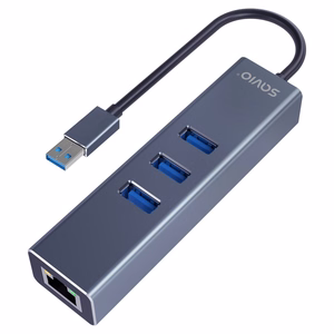 Savio AK-57 USB-A į 3x USB-A šakotuvas su RJ-45 Gigabit Ethernet adapteriu, USB 3.2 Gen 1, juodas/pilkas