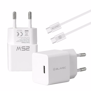 Blavec BC-10 tinklo įkroviklis Type C PD 25W 3A su Type C - Type C laidu baltas
