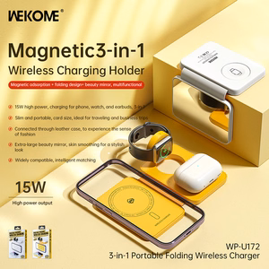 Складная беспроводная зарядная станция WEKOME WP-U172 3-in-1 с зеркалом для iPhone, Apple Watch и AirPods, совместимая с MagSafe, 15 Вт, жёлтая