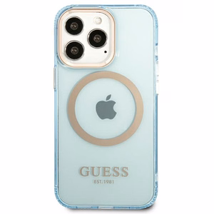 Guess Gold Outline permatomas Magnetinis MagSafe dėklas telefonui iPhone 13 Pro / iPhone 13 - mėlynas