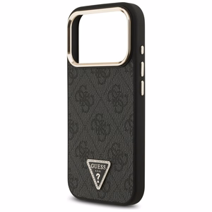 Чехол Guess PU Leather 4G Strass Triangle Logo Gold Frame MagSafe для Apple iPhone 18 Pro, чёрный
