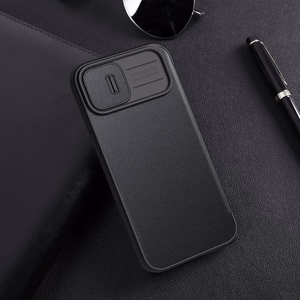 Nillkin Qin odinis dėklas iPhone 14 Plus su kameros dangteliu ir dėklu žalias