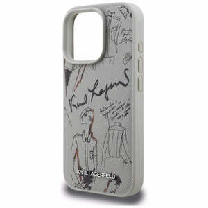 Karl Lagerfeld Grained Pattern & Logo MagSafe Dėklas for iPhone 16 Pro - pilkas