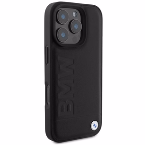 BMW Leather Hot Stamp MagSafe dėklas iPhone 16 Pro - juodas