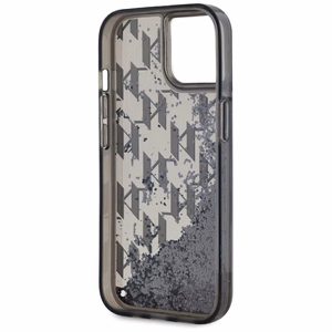 Karl Lagerfeld skystas blizgučiai monograma gradientas iPhone 15 dėklas - juodas
