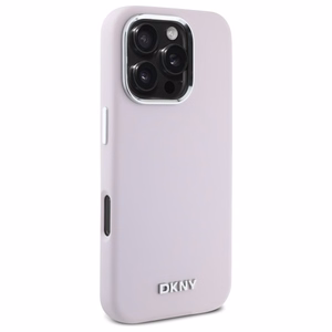 DKNY skystos silikoninės medžiagos dėklas telefonui su mažu metaliniu logotipu magnetinis iPhone 16 Pro - rožinis