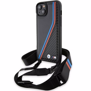 BMW M Edition anglies trispalvės linijos ir dirželis dėklas telefonui iPhone 15 / 14 / 13 - juodas