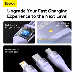 Baseus Cable Flash Series II 3 in 1 - USB to Type C, Lightning, Micro USB - 66W 6A 1,2 metres (CASS040005) purple