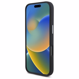 DKNY skystos silikoninės medžiagos dėklas telefonui su metaliniu logotipu iPhone 16 Pro - juodas