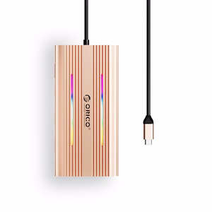 Orico XDR 12 viename RGB USB-C prijungimo stotelė 3x USB-A USB-C PD 100W HDMI 4K VGA RJ45 Gigabit SD ir microSD kortelių skaitytuvas - rožinis auksas