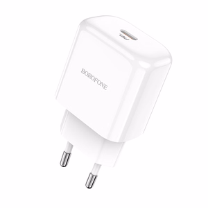 Borofone BN3 Premium USB-C sieninis įkroviklis QC 3.0 PD 2.0 20W baltas