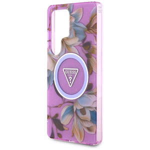 GUESS dėklas SAMSUNG S25 Ultra GUHMS25LHFLPEDU (Magnetinis IML metalinis blizgesys gėlių trikampis) violetinė
