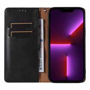 Magnetinis dirželio dėklas telefonui iPhone 14 Pro su atverčiamu dangteliu, pinigine, mini dirželiu ir stovu, juodas