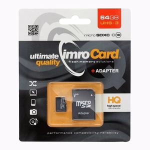 Atminties korta IMRO MicroSD 64GB 100MB/s (class10 UHS 3 4K) + SD Adapteris