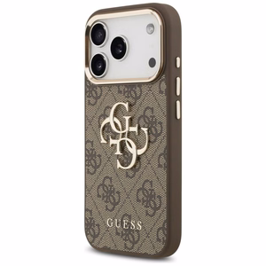 Чехол Guess PU Leather 4G Metal Logo Gold Frame для Apple iPhone 18 Pro Max, коричневый