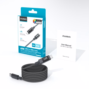 Choetech XCC-1068 PD 60W USB-C — USB-C кабель с дисплеем 1.2 m — чёрный