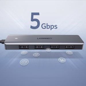 Ugreen USB Šakotuvas - 4x USB 3.2 Gen 1 su micro USB maitinimo prievadu pilkas (CM219 50985)