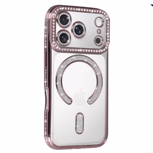 Bling Magsafe rožinis dėklas telefonui iPhone 17 Pro Max