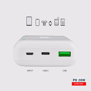 Išorinė baterija SBS TTBB20000PD20W 20000 mAh 20W Power Delivery su MicroUSB, USB-C, USB-A - balta