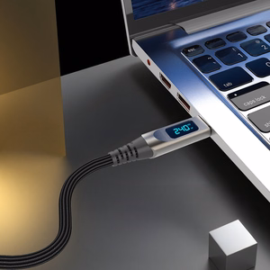 Blavec Lumix плетёный Кабель USB-C на USB-C PD 240 Вт 5A LED дисплей 1,2 м Apple CarPlay Android Auto (CLU-CC5BG12) чёрно-серый