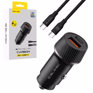 Blavec BS-03B-C Carbon car charger USB + Type C QC 3.0 18W PD 30W with Type C to Type C cable (CCBS03BC-UCB) black