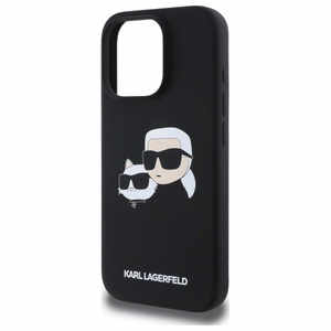 Karl Lagerfeld silikoninis Magnetinis dėklas telefonui iPhone 16 Pro su galvų atvaizdais - juodas