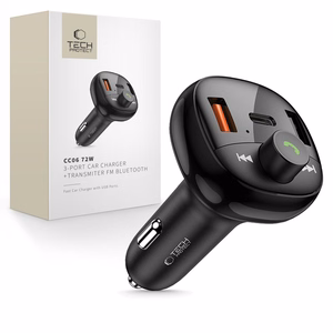 Tech-Protect CC06 PD72W 3 jungčių automobilinis įkroviklis su FM siųstuvu, juodas
